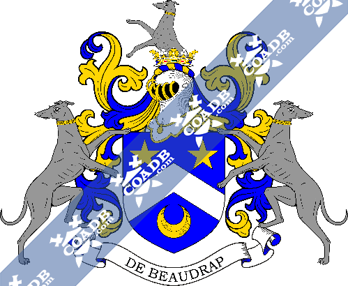 de Beaudrap Coat of Arms with crest and supporters 2.png